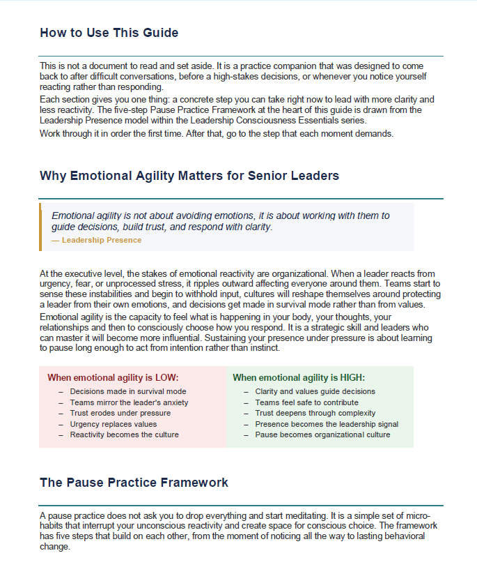 A Pause Practice for Emotional Agility in Leadership